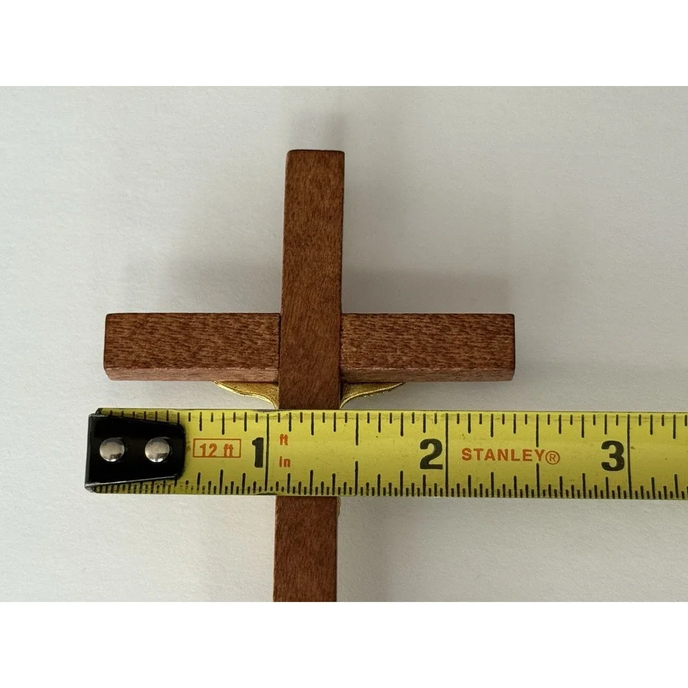 Wooden Crucifix Brass Jesus‎ INRI 4